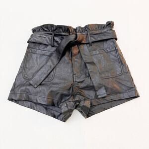 TGLA Rouched Pager Bag Waist Faux Leather Shorts Size M
